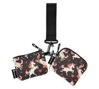 Unicorni San Valentino Nero Portamonete da donna Custodie per carte di formato compatto con cerniera portamonete portafoglio con tasca con cerniera per donna 2 confezioni billeteras para