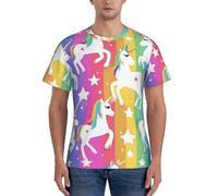 Unicorni su strisce stampa uomo classico manica corta t-shirt traspirante estate casual allenamento fitness abbigliamento, Nero , XXL