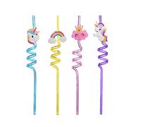 Unicorno 4 Pezzi Cannucce per Bambini, Cannucce Plastica,Bambini Colorate Cannucce,Cannucce Riutilizzabili Bambini,Cannucce Riccia per Feste, Compleanno Forniture