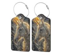 Unicorno affascinante illuminato dalla luna in pelle innevata con anelli in acciaio inossidabile personalizzati per donne, uomini e bambini, 2 pezzi