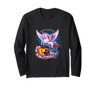 Unicorno ala musicale con chitarra e fiori Maglia a Manica