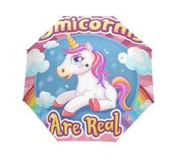 Unicorno Arcobaleno Bambino Cartone Animato Ombrello Pieghevole Automatico Ombrelli Antivento Protezione UV da Viaggio per Bambini Ragazzi Ragazze