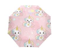 Unicorno Arcobaleno Bambino Cartone Animato Ombrello Pieghevole Automatico Ombrelli Antivento Protezione UV da Viaggio per Bambini Ragazzi Ragazze