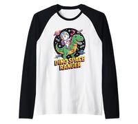 Unicorno Astronauta Cavalcando T Rex Dinosauro nello Spazio Dino Maglia con Maniche Raglan