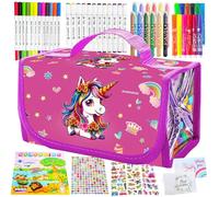 Unicorno Bambina Regalo 64 pcs,Regalo Bambina 3 4 5 6 7 8 9 10 Anni,Valigetta Colori per Bambini,Acquerelli,Cancelleria,Pennarelli,Astuccio,Pastelli,Libro da Colorare,Giocattolo Bambini 3-10 Anni