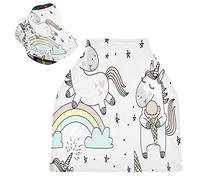 Unicorno Bianco Arcobaleno Passeggino Tettoia Copri Seggiolino Copertura Infermieristica Auto per Bambini per L'Allattamento Al Seno Morbido Traspirante Elastica Tettuccio