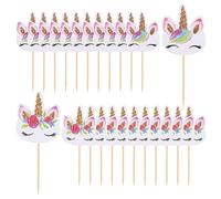 Unicorno Cake Topper,24 Pezzi Torta di Unicorno Decorazioni Topper per Torte Stuzzicadenti Bandiera,per Bambina Ragazzo Bambini Compleanno Tema Party Regalo Torta Decorazioni