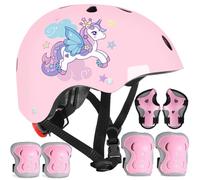 Unicorno Casco Bici per Bambini Protezioni Set Casco Regolabile con Ginocchiere Gomitiere e Polsiere per Roller Skateboard Bici Ciclismo Scooter 48-56 cm Adatto a bambini 3-12 anni