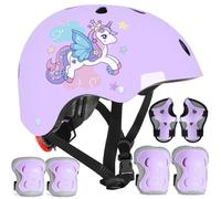 Unicorno Casco Bici per Bambini Protezioni Set Casco Regolabile con Ginocchiere Gomitiere e Polsiere per Roller Skateboard Bici Ciclismo Scooter 48-56 cm Adatto a bambini 3-12 anni