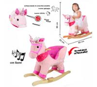 Unicorno Cavallo a Dondolo Peluche con Suoni Reali Nitrito Galoppo Rosa Gioco