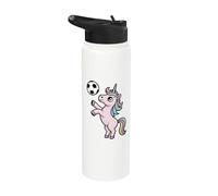 Unicorno che gioca a calcio unicorni per bambini e ragazze Stainless Steel Insulated Water Bottle