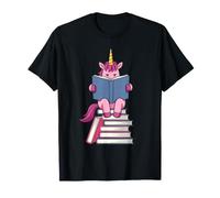 Unicorno Che Legge Corno Dorato Pila di Sei Libri Maglietta