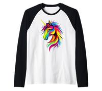 Unicorno Colorato Arcobaleno Cavalli Che Cavalcano Unicorni Maglia con Maniche Raglan
