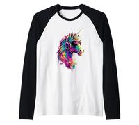 Unicorno Colorato Arcobaleno Cavalli che Cavalcano Unicorni Maglia con Maniche Raglan