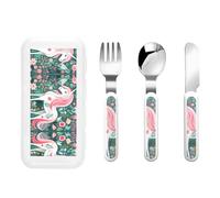 Unicorno con capelli rosa Set di posate per bambini, coltello, forchetta e cucchiaio, set di 3 pezzi, posate per bambini, posate per bambini, posate riutilizzabili portatili per esterni.