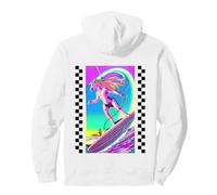 Unicorno da Surf retrò Anni '90 a Quadretti Felpa con Cappuccio