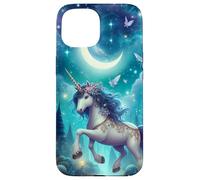 Unicorno della foresta incantata sotto un cielo stellato Custodia per iPhone 15