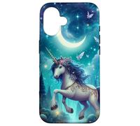 Unicorno della foresta incantata sotto un cielo stellato Custodia per iPhone 16