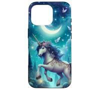 Unicorno della foresta incantata sotto un cielo stellato Custodia per iPhone 16 Pro
