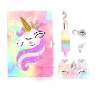 Unicorno, Diario Segreto privato in peluche con Lucchetto per Bambina con Astuccio e Penna, Blocchi magici, per ragazze, Regalo di Natale, compleanno
