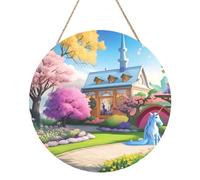 Unicorno Fiaba Pannello rotondo in legno dipinto 30,5 cm. Opera d'arte squisita, legno ecologico, una scelta elegante per la decorazione della casa.