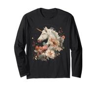 Unicorno Floreale Autunno Autunno Luna Magico Fantasy Mitico Donne Maglia a Manica