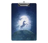 Unicorno in una foresta notturna al chiaro di luna Portablocco formato A4 Divertente lavoro estetico Studiare Lettera Portablocco standard 12,5×8,5 in faesite per l'aula scolastica Bambini che scriv