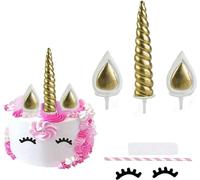 Unicorno M, decorazione per torta dorata, per compleanno, matrimonio, festa, decorazione per torte, orecchie e ciglia, decorazione per torte, per feste, baby shower (oro)