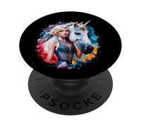 Unicorno magico con una donna PopSockets PopGrip Adesivo