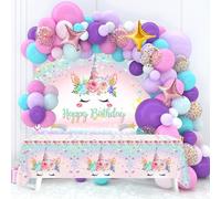 Unicorno Palloncini Compleanno 1 Anni - 118pcs Allestimento Compleanno Unicorno, Decorazione di Festa, Palloncini Unicorn, Tovaglie Sfondo Unicorn Accessori Festa Bambina, Addobbi Birthday