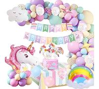 Unicorno Palloncini Decorazioni Compleanno, Palloncini per Festa Compleanno con Enorme Palloncino 3D Unicorno, Banner Buon compleanno, Cake Topper Unicorno per Decorazioni Compleanno per Bambine