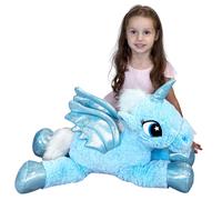 Unicorno Peluche 60cm Blu Glitter Pony Cavallo Magico Disteso con Ali