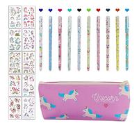 Unicorno Penne,10 Pz Unicorno Penne con Astuccio Regalo di Compleanno per Bambine Età 3 4 5 6 7 8 9 10 Anni, Simpatiche Penne per Unicorno Set Regali Scuola per Ragazzo e Ragazza