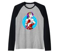 Unicorno Pugile Muay Thai Boxe Kickboxing Arti Marziali Maglia con Maniche Raglan