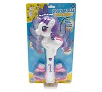 ODS - Soffiabolle Spara Bolle Unicorno con Ali e Luci LED, 100 ml di Soluzione Inclusa (2 Bottigliette da 50 ml), Funzionante a Batterie