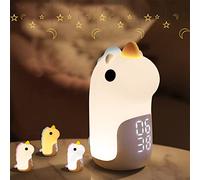 Unicorno Sveglia da Comodino con Luce Notturna Bambini, 3 Colori Dimmerabile Lampada Notturna Ricaricabile, in Silicone, Bel Regalo di Compleanno di Natale per Neonato, Bambina, Blu