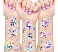 Unicorno Tatuaggi Glitter Bambini, 12 Foglie Tatuaggi Temporanei Unicorno per Ragazza Ragazzo, Tatuaggio Ragazza Ragazzo Gadget Compleanno, la Kids Unicornos Tatuaggio per Regalo, Giochi Bambini