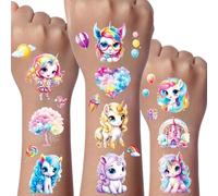 Unicorno Tatuaggi Glitter Bambini, 12 Foglie Tatuaggi Temporanei Unicorno per Ragazza Ragazzo, Tatuaggio Ragazza Ragazzo Gadget Compleanno, la Kids Unicornos Tatuaggio per Regalo, Giochi Bambini