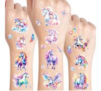 Unicorno Tatuaggi Glitter Bambini, 12 Foglie Tatuaggi Temporanei Unicorno per Ragazza Ragazzo, Unicornos Bambina Regalo, Tatuaggio Temporanei Adatti Alla Pelle dei Bambini, Decorazioni Unicornos Festa