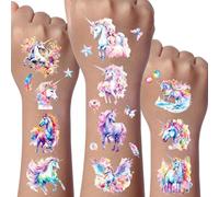 Unicorno Tatuaggi Glitter Bambini, 12 Foglie Tatuaggi Temporanei Unicorno per Ragazzo Ragazza, la Ragazza Tatuaggio per Regalo, Giochi Ragazzo Ragazza