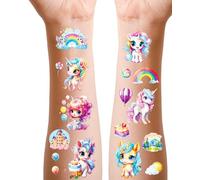 Unicorno Tatuaggi per Bambini, 12 Fogli Glitter Tatuaggio Temporanei Trasferelli per Regali Fine Festa, Pignatta e Gadget Giochi Compleanno