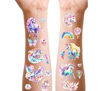 Unicorno Tatuaggi per Bambini, 12 Fogli Glitter Tatuaggio Temporanei Trasferelli per Regali Fine Festa, Pignatta e Gadget Giochi Compleanno