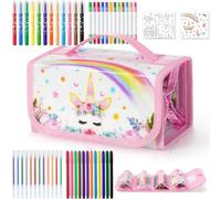 Unicorno Valigetta Colori - 56 Pz Colori Pennarelli per Bambini per Bambini con Unicorno Astuccio Regalo Ragazza Arte Giochi Kit Pennarelli Profumati alla Frutta con Adesivi e Pagine da Colorare