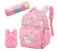 Unicorno Zaino Scuola per Ragazze Ragazza con Astucci Matite Unicorno Zaini carino Zaino Scuola Elementare Zainetti per Bambini Borsa da Viaggio(rosa)
