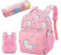 Unicorno Zaino Scuola per Ragazze Zaino Scuola Ragazza con Astucci Matite Unicorno Zaini Ragazza carino mochila per la scuola Elementare Zainetti per Bambini Borsa da Viaggio(rosa)