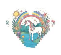 Unicorns by The River Print Building Brick Block Puzzle - Puzzle a forma di cuore, immagine puzzle in legno