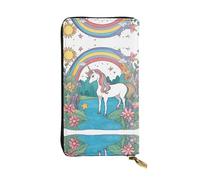 Unicorns by the River Print Leather Long Clutch Wallet - Fashion Personalized Wallet, Multiple Card Slots and Coin Pocket, Black, One Size, Black, One Size, Nero , taglia unica