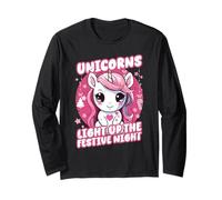 Unicorns Light Up Festive Night Christmas Mystical Creatures Maglia a Manica