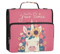 Unicorns Peach Sunshine 3 anelli Organizer Binder con manico Facile da trasportare Borsa organizer per documenti per studenti di mezza età Carpeta dell'organizador