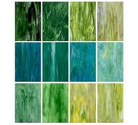 Unicoshape 12 Sheets Stained Glass Pack, 6" X 4" Cathedral Art Mosaic Glass Tiles, Mixed Green
